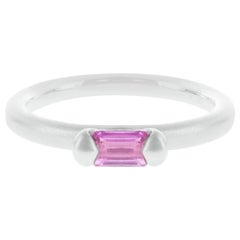 Hot Pink Emerald Cut Natural Sapphire 18K Italian Finish Gold Solitaire Ring