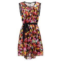 Candy Printed Sheer Belted Sleeveless Mini Dress Size XS