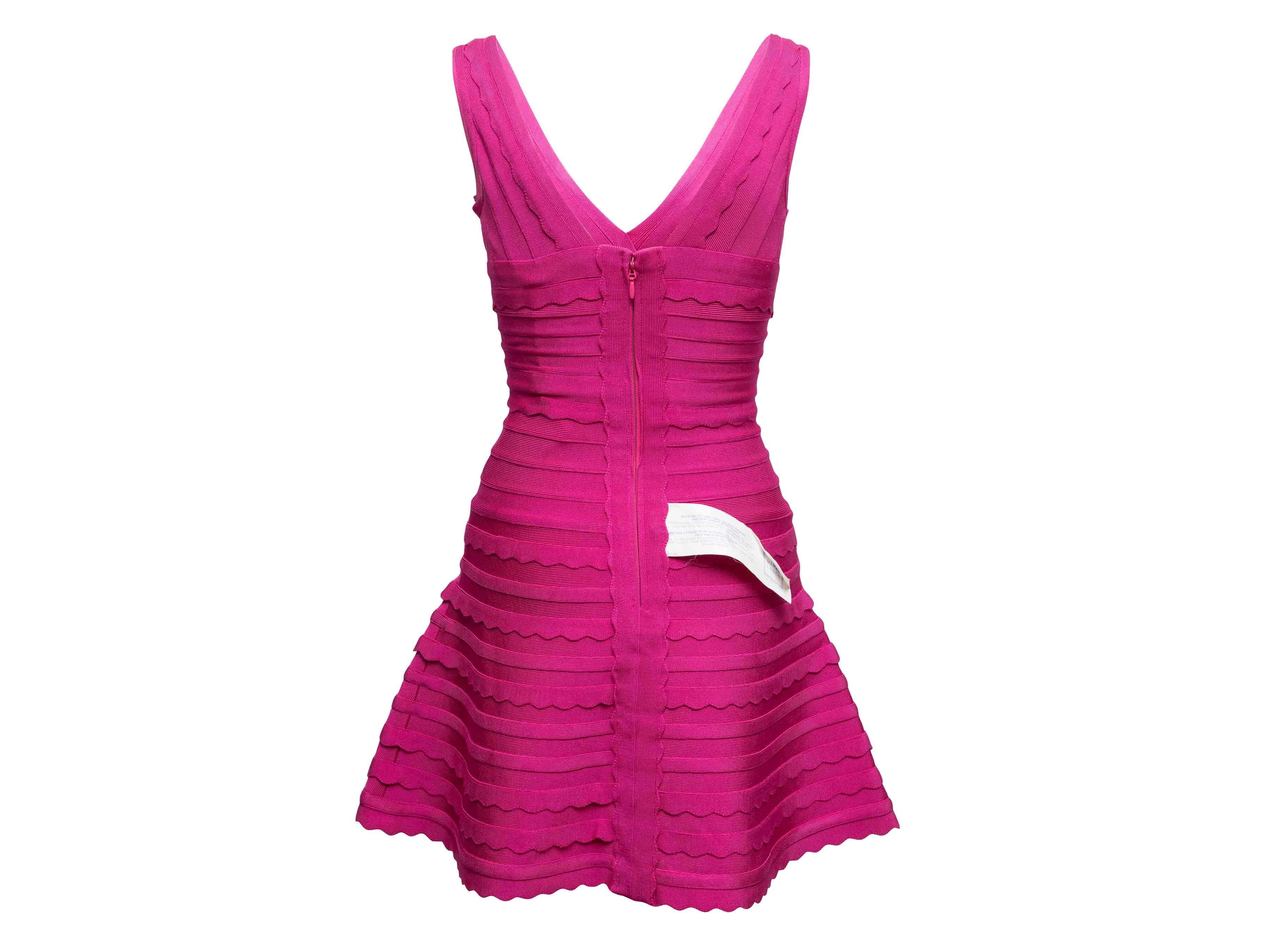 Donna Mini abito senza maniche Herve Leger rosa caldo con linea ad A taglia US XS in vendita
