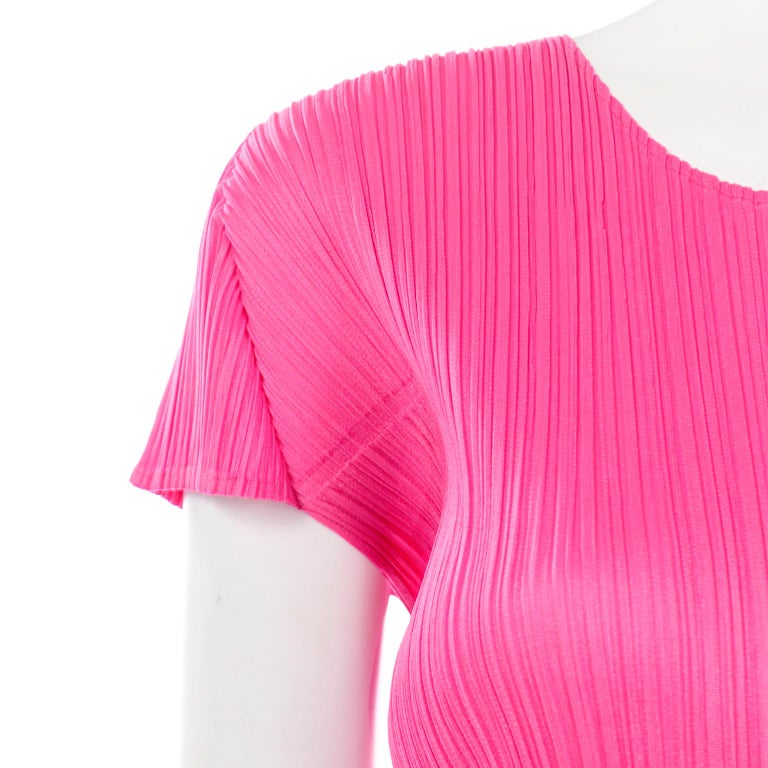 Hot Pink Issey Miyake Pleats Please Short Sleeve Pleated Top For Sale 2