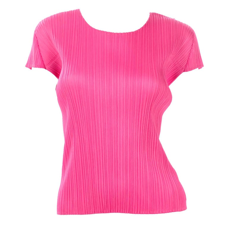 Hot Pink Issey Miyake Pleats Please Short Sleeve Pleated Top For Sale