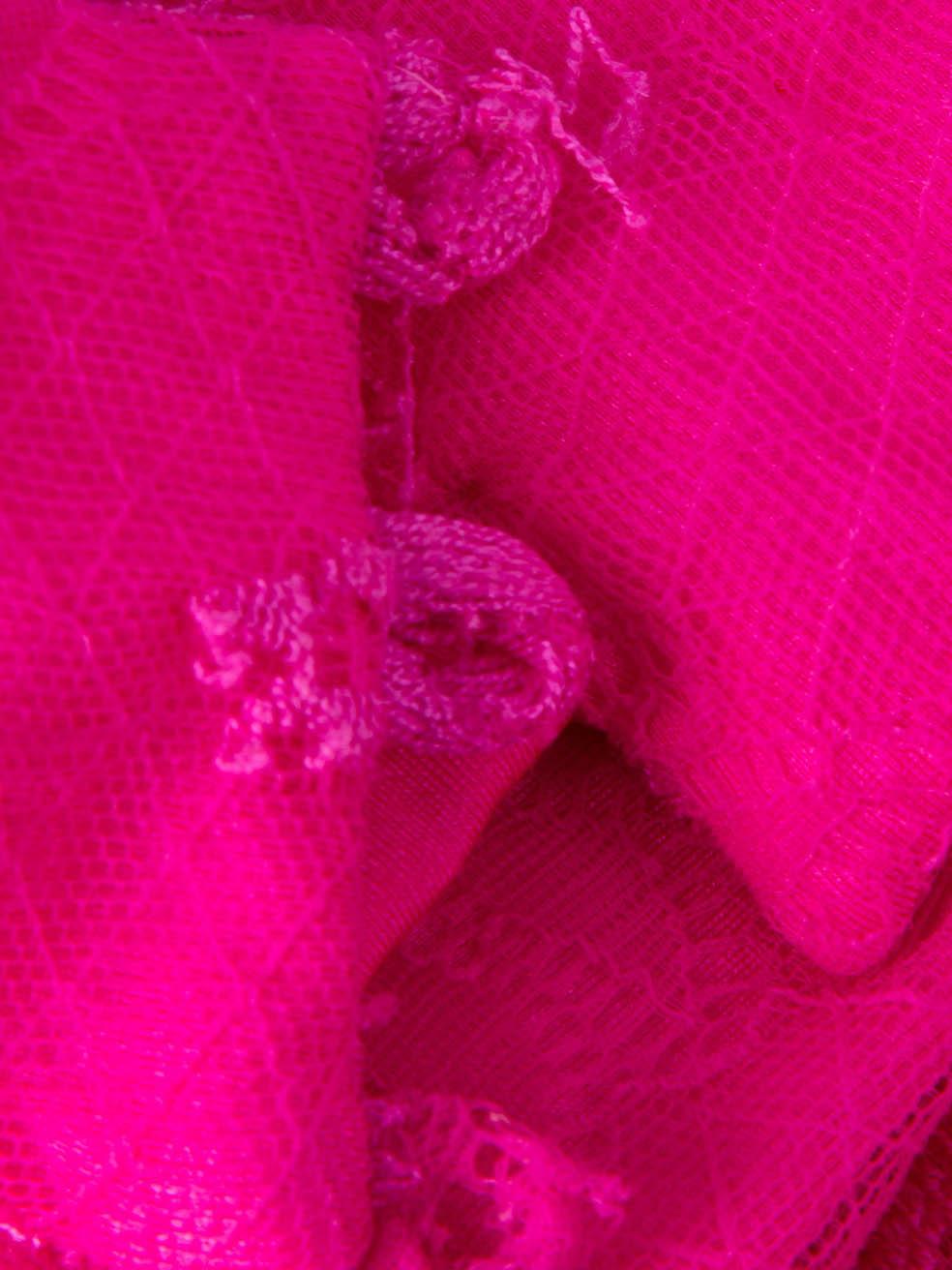 Hot Pink Lace Removable Gloves Mock Neck Top Size S For Sale 2