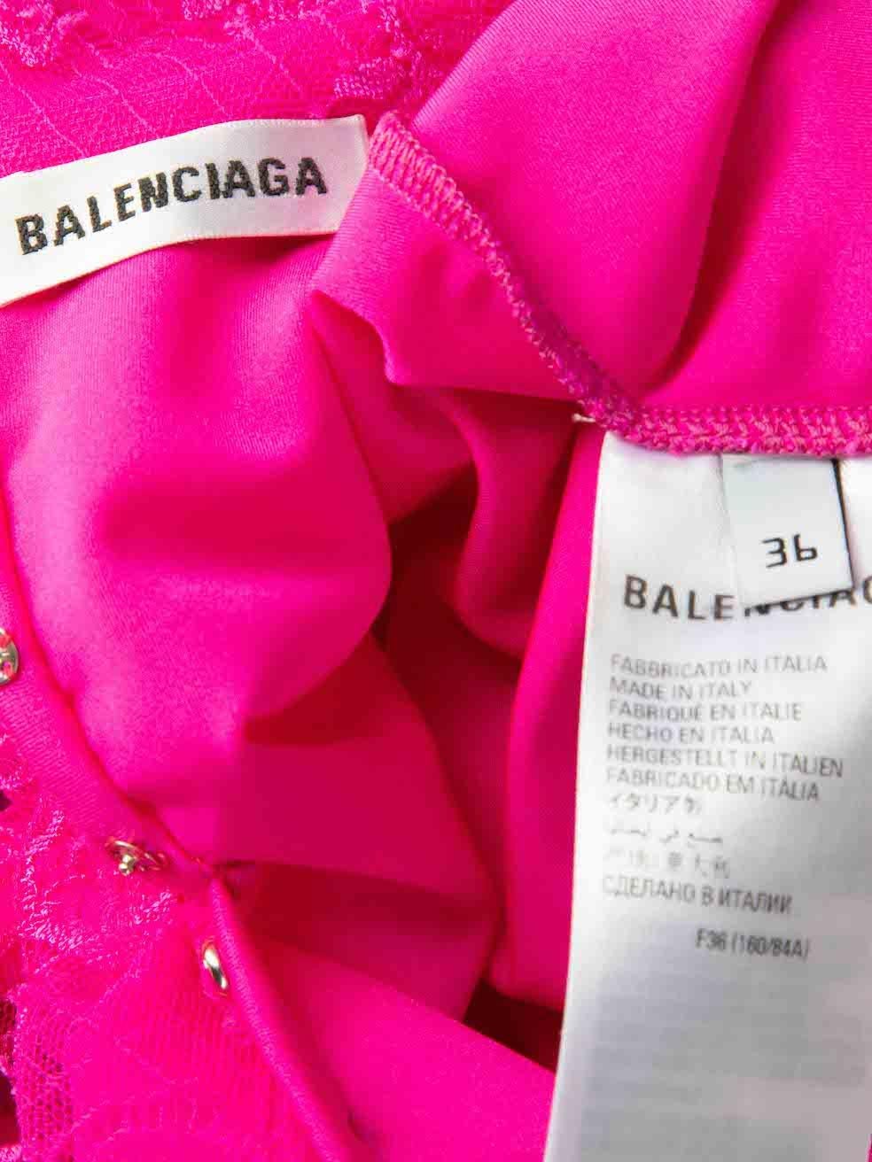 Balenciaga Hot Pink Lace Removable Gloves Mock Neck Top Size S For Sale 2