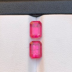 Hot Pink Natural Rubellite Tourmaline 3.14 Carat Emerald Cut Loose Gemstone Pair