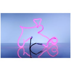 Hot Pink Neon Light Sculpture, Hand Bent Abstract Light Sculpture Modern Glass