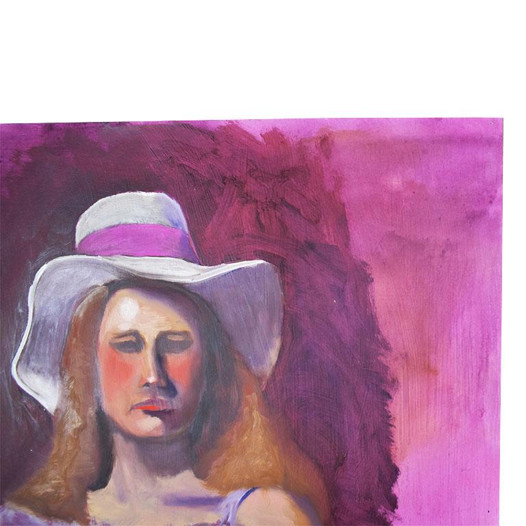 American Hot Pink Portrait Painting of a Woman, 1970s For Sale