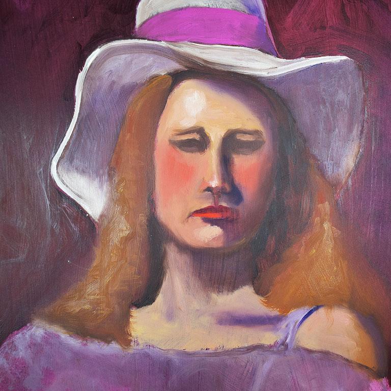 Late 20th Century Hot Pink Portrait Painting of a Woman, 1970s For Sale