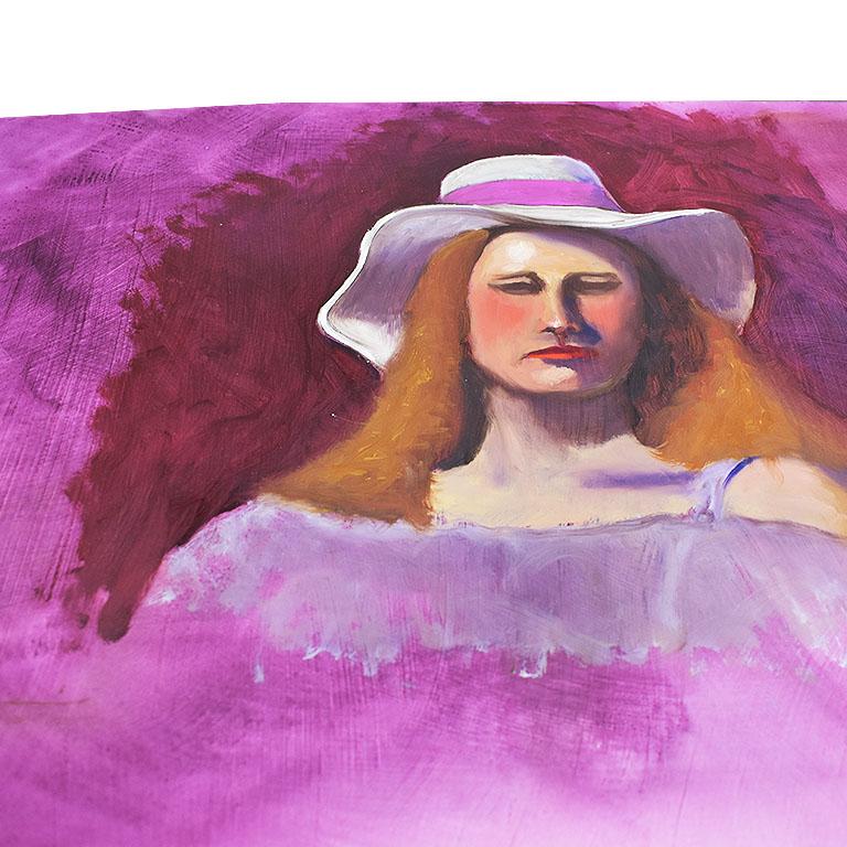Hot Pink Portrait Painting of a Woman, 1970s For Sale 1