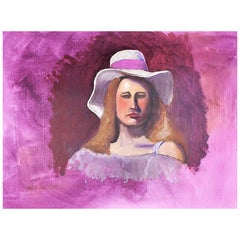 Retro Hot Pink Portrait Painting of a Woman, 1970s