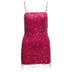 Hot Pink Retrofete Perlen & Pailletten verziertes Minikleid Größe US S