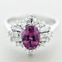 Hot-Pink Sapphire Diamond Platinum Ring