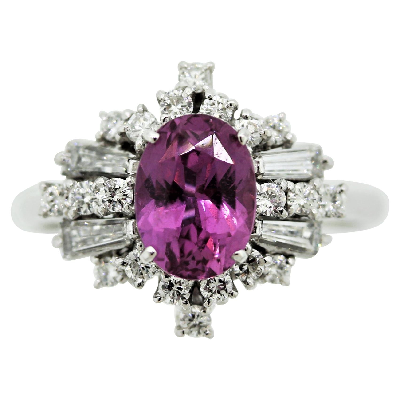 Hot-Pink Sapphire Diamond Platinum Ring