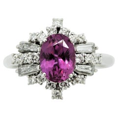 Hot-Pink Sapphire Diamond Platinum Ring