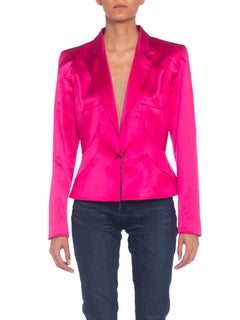 1980S THIERRY MUGLER Hot Pink Silk Satin Jacket