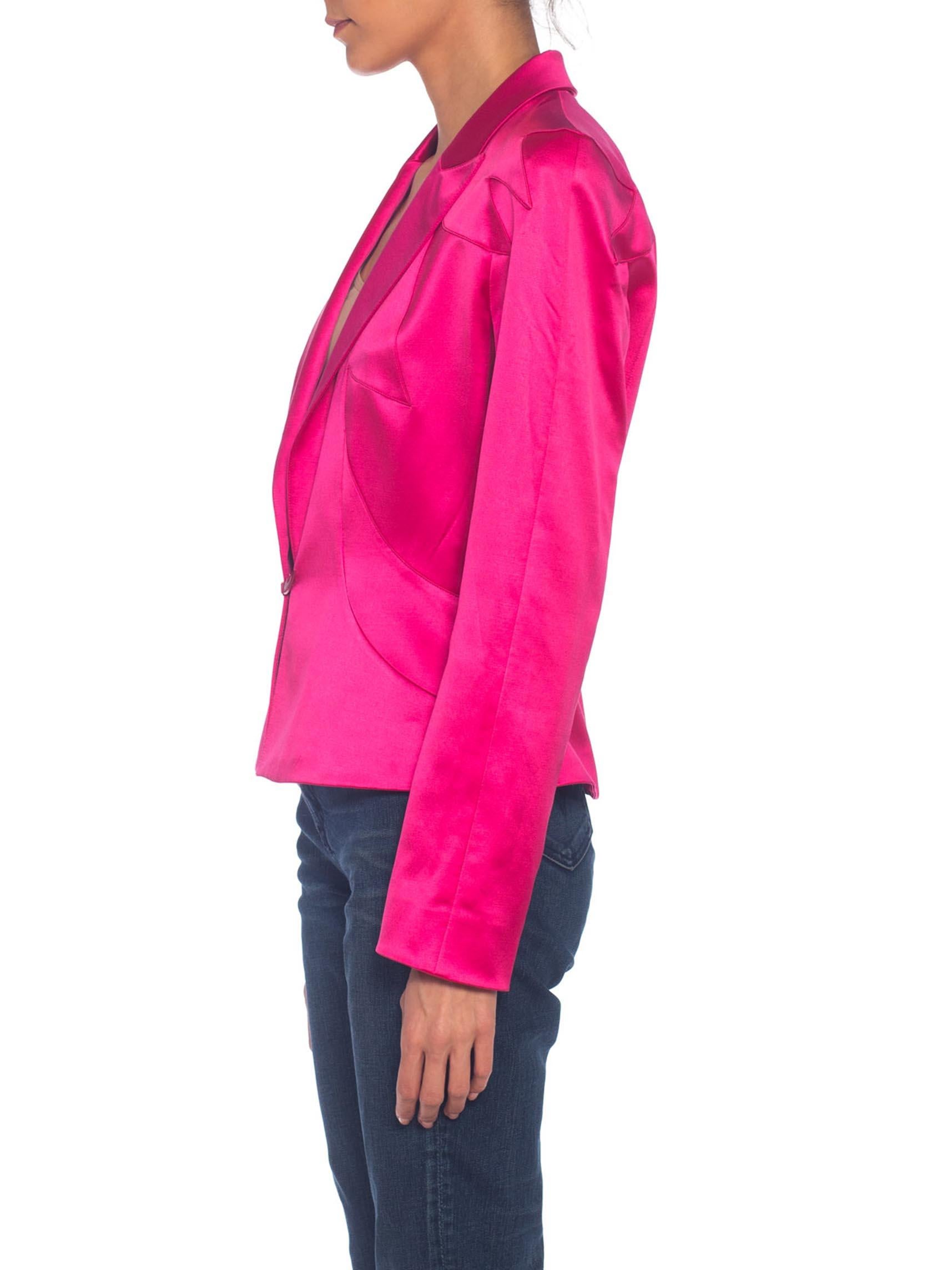 1980S THIERRY MUGLER Hot Pink Silk Satin Jacket In Excellent Condition In New York, NY