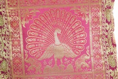 Hot Pink Silk Throw Pillow with Peacocks India
