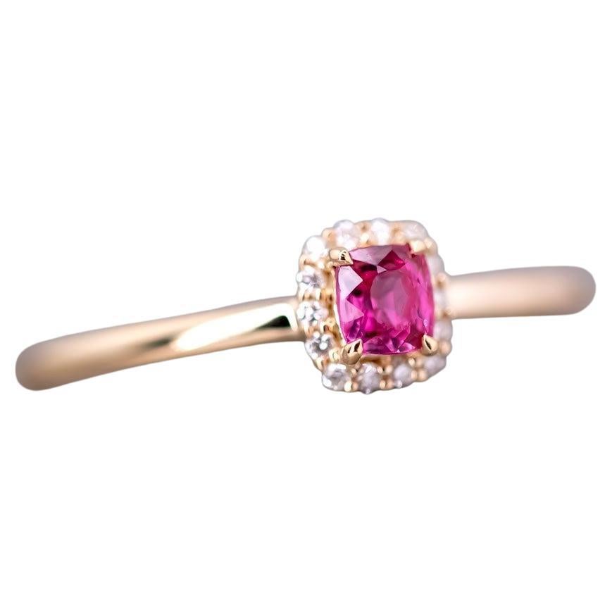 Hot Pink Spinel & Diamond Halo Ring in 18K Yellow Gold