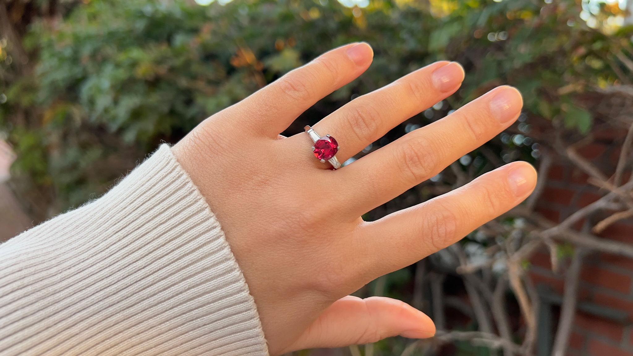 Art Deco Hot Pink Spinel Ring With Diamonds 3.08 Carats Platinum For Sale