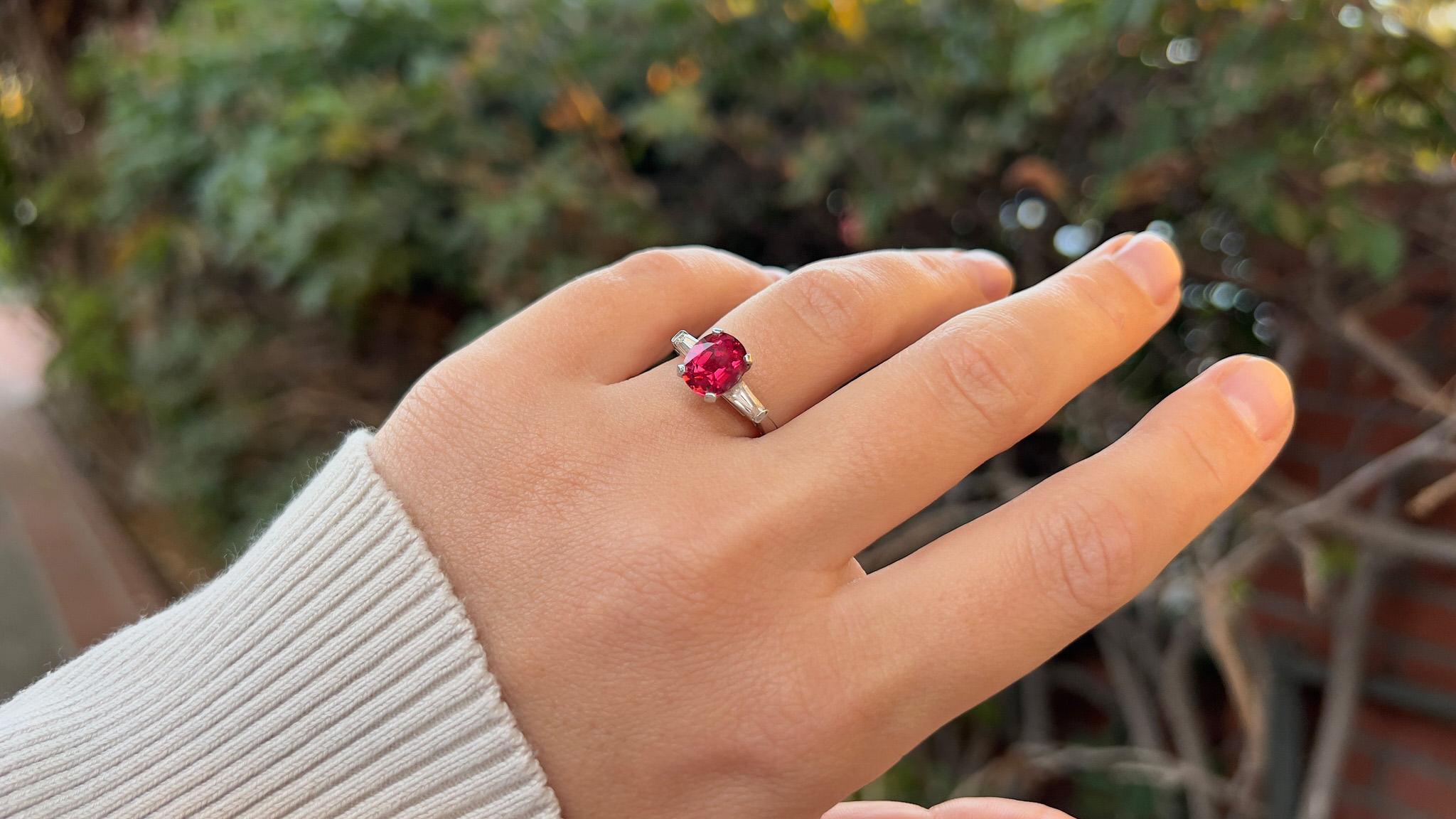 Oval Cut Hot Pink Spinel Ring With Diamonds 3.08 Carats Platinum For Sale