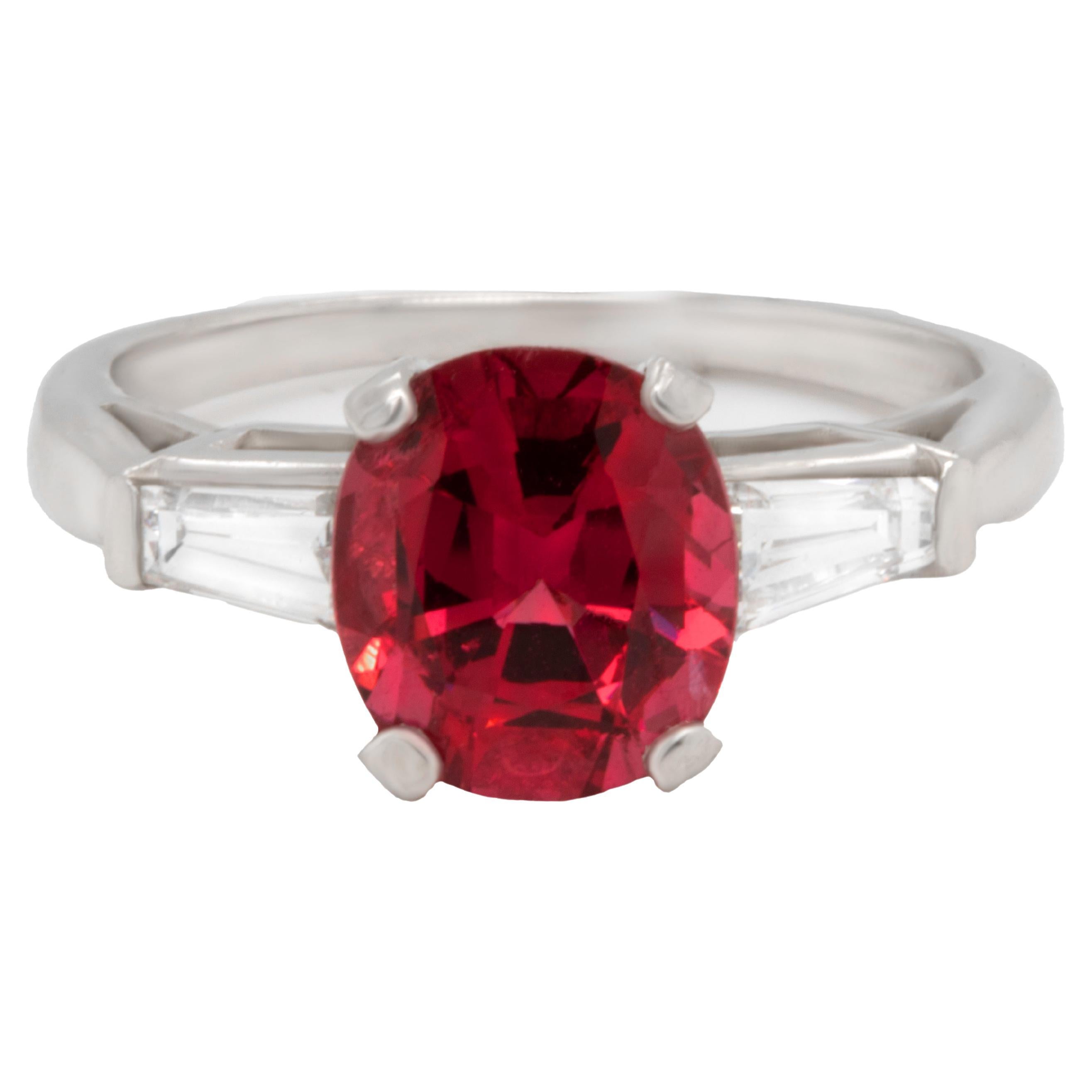 Hot Pink Spinel Ring With Diamonds 3.08 Carats Platinum For Sale