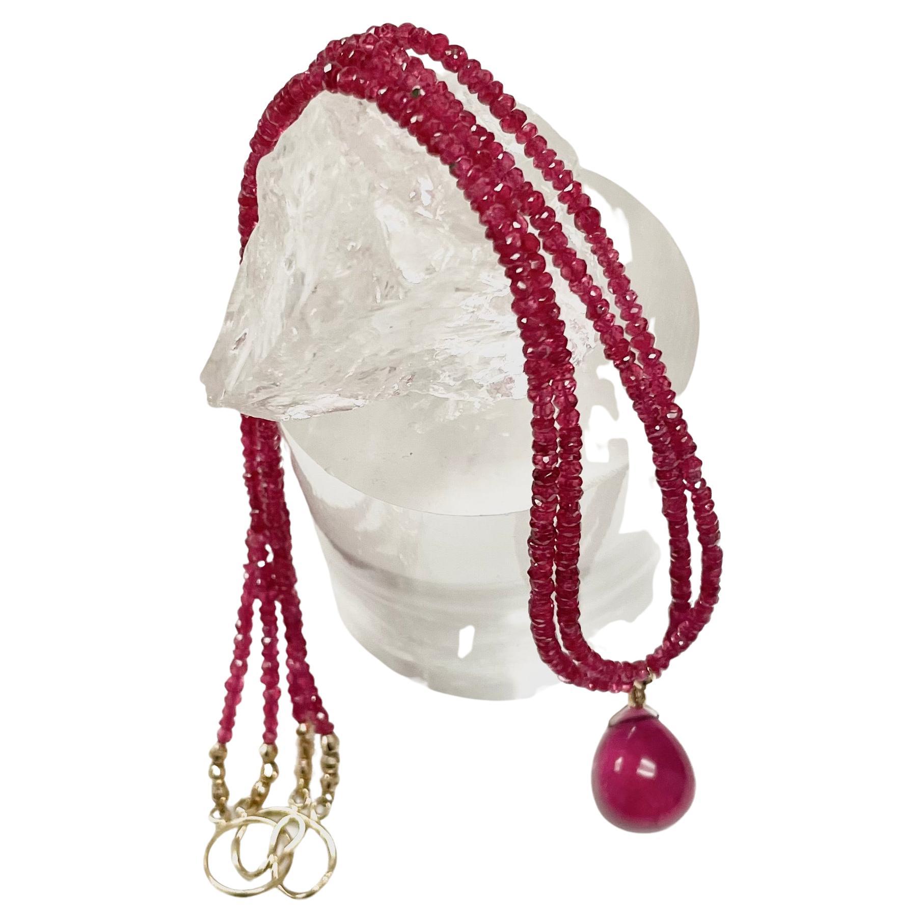 Doppelreihige Halskette aus rosa Spinell mit rotem Rubellit-Turmalin-Anhänger (Kunsthandwerker*in) im Angebot