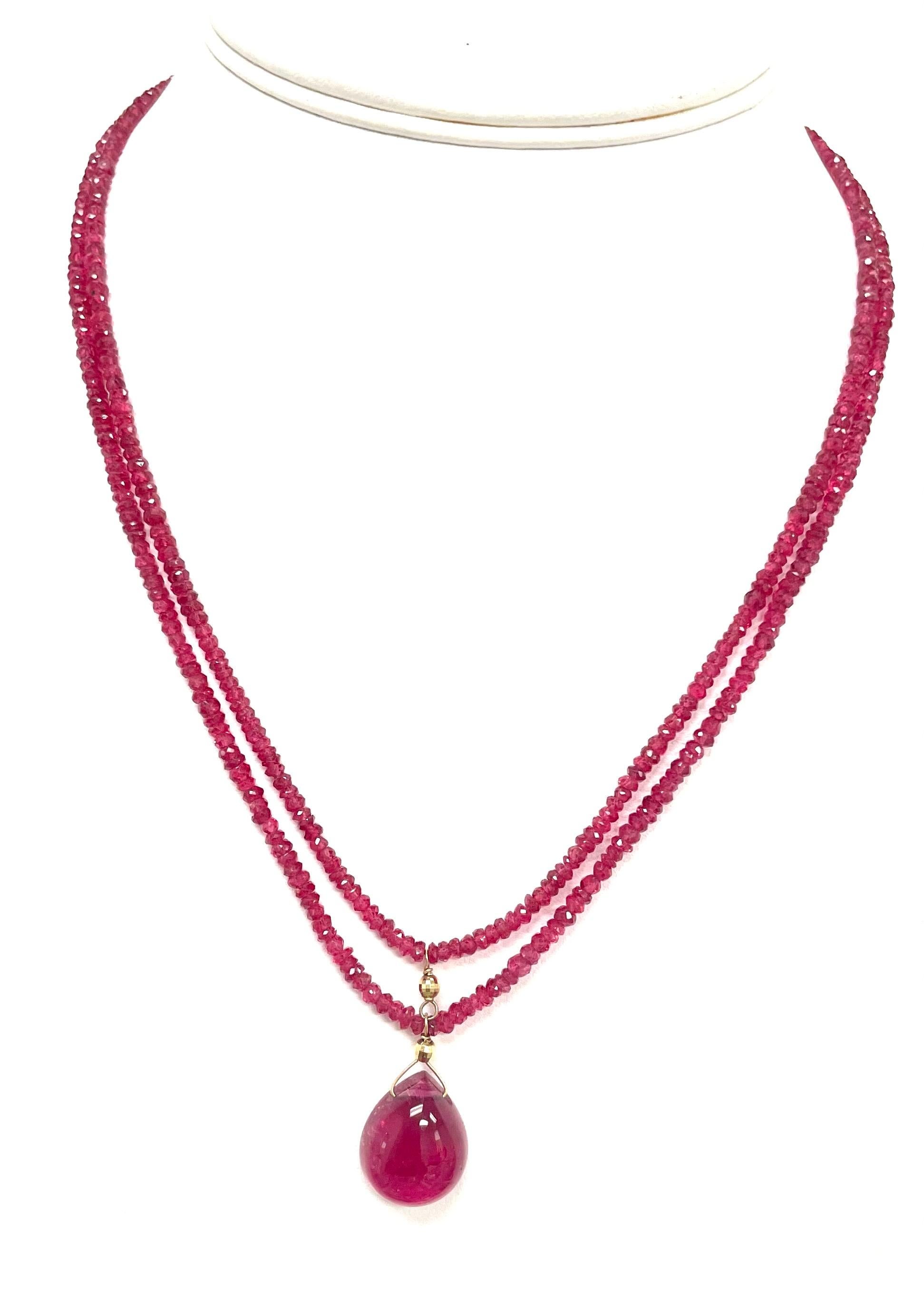Hot Pink Spinel with Red Rubellite Tourmaline Pendant Double Strand Necklace In New Condition For Sale In Laguna Beach, CA
