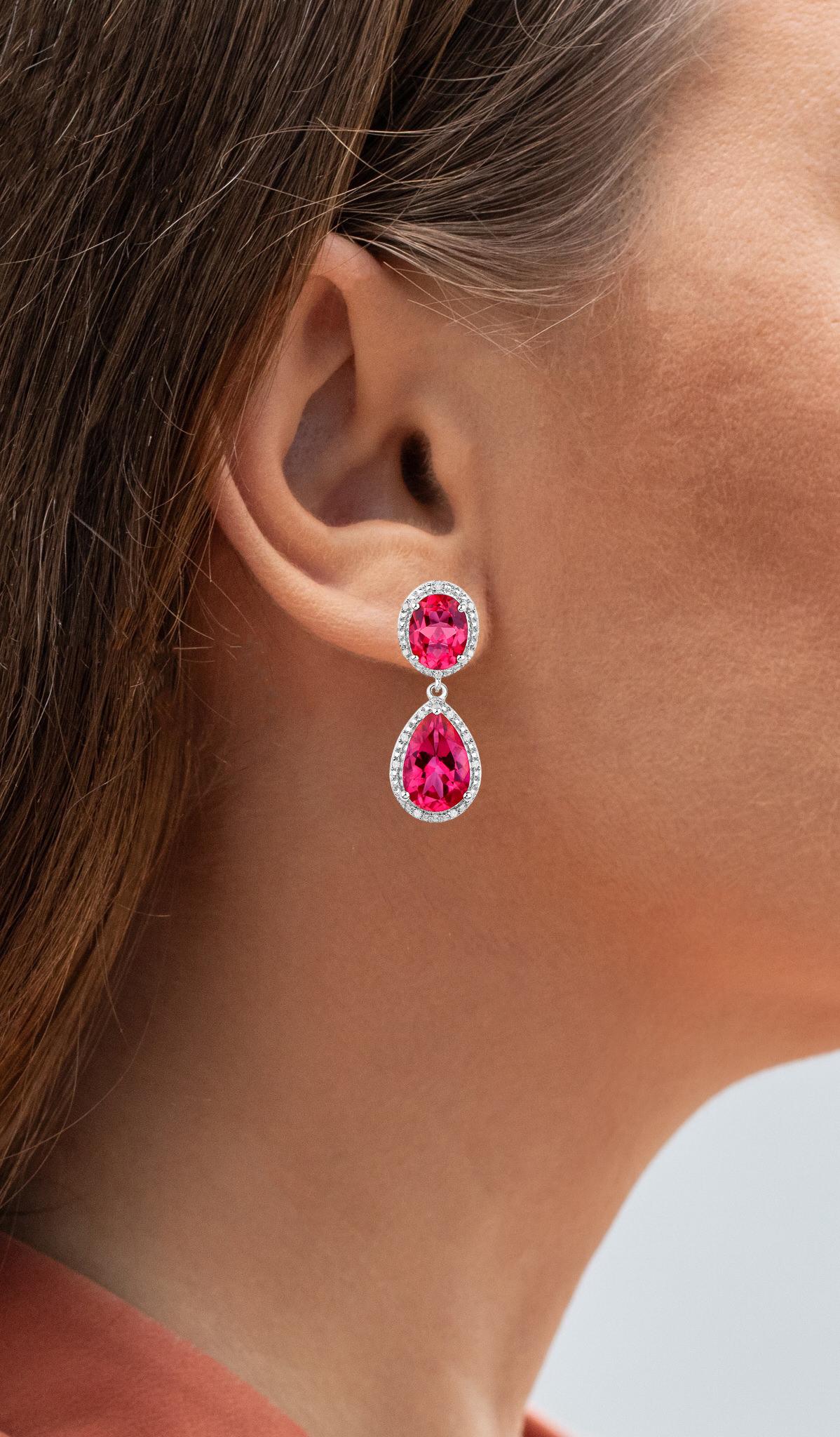 Contemporary Hot Pink Topaz Earrings Diamond Setting 11.35 Carats Total