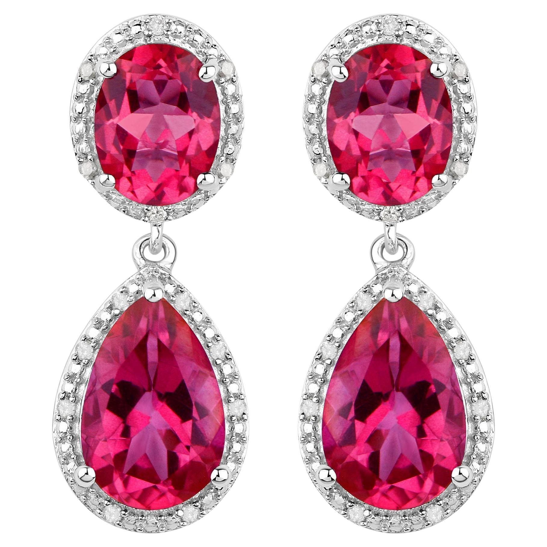 Boucles d'oreilles en topaze rose vif serties de diamants de 11,35 carats au total