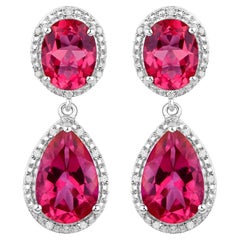 Hot Pink Topaz Earrings Diamond Setting 11.35 Carats Total