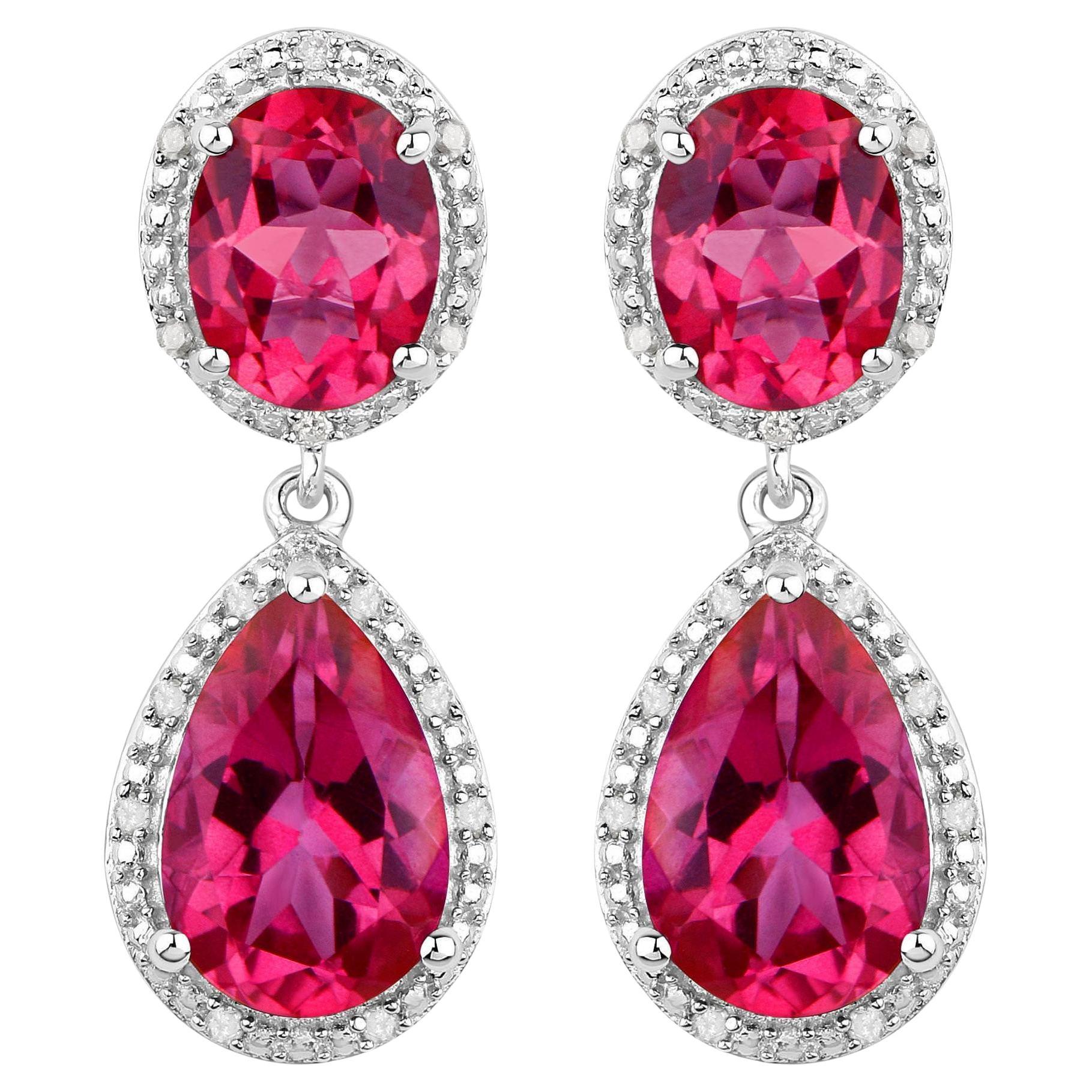 Boucles d'oreilles en topaze rose vif serties de diamants de 11,35 carats au total