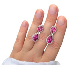 Hot Pink Topaz Earrings Diamond Setting 11.35 Carats Total