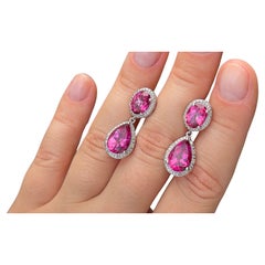 Hot Pink Topaz Earrings Diamond Setting 11.35 Carats Total