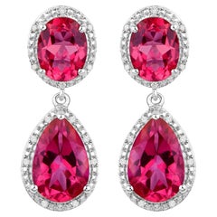 Heißer rosa Topas-Ohrringe mit Diamantfassung insgesamt 11,35 Karat