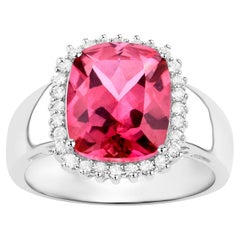 Hot Pink Topaz Ring White Topaz Halo 4.4 Carats