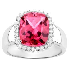 Hot Pink Topaz Ring White Topaz Halo 4.4 Carats