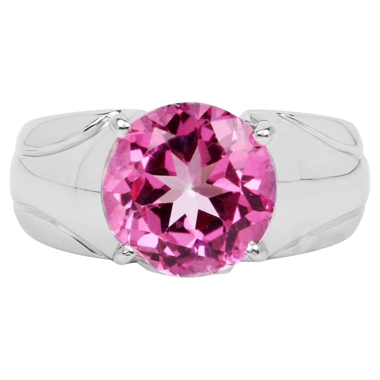 Hot Pink Topaz Solitaire Ring 4.5 Carats For Sale