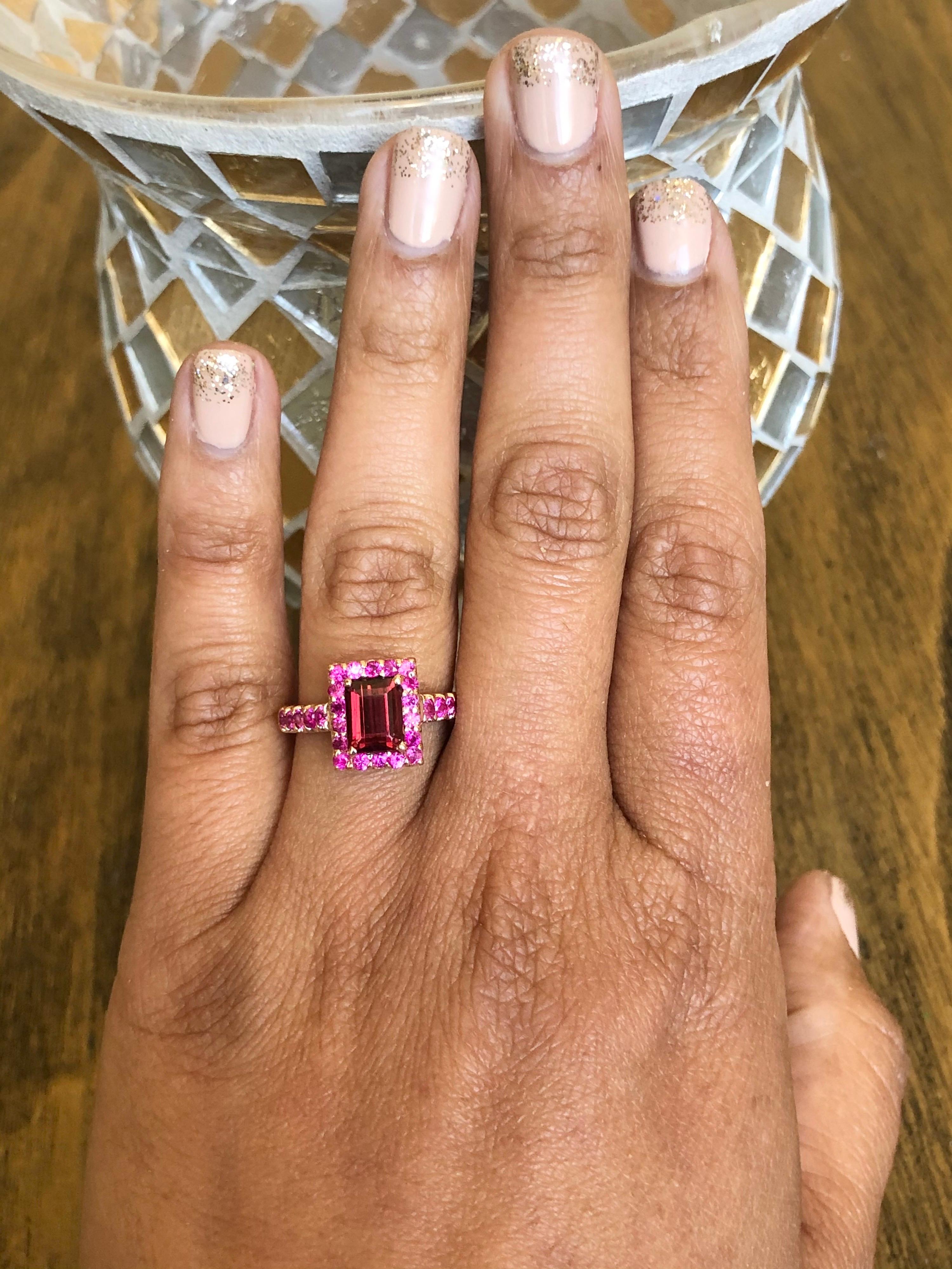 Emerald Cut Pink Tourmaline Pink Sapphire 14 Karat Rose Gold Ring