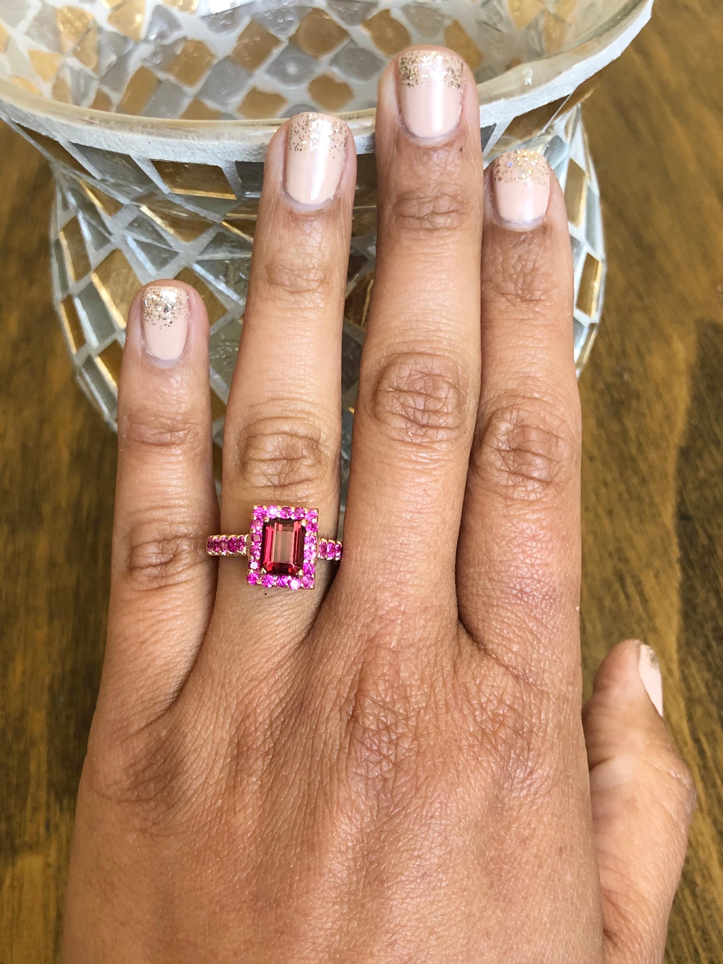 Pink Tourmaline Pink Sapphire 14 Karat Rose Gold Ring In New Condition In Los Angeles, CA