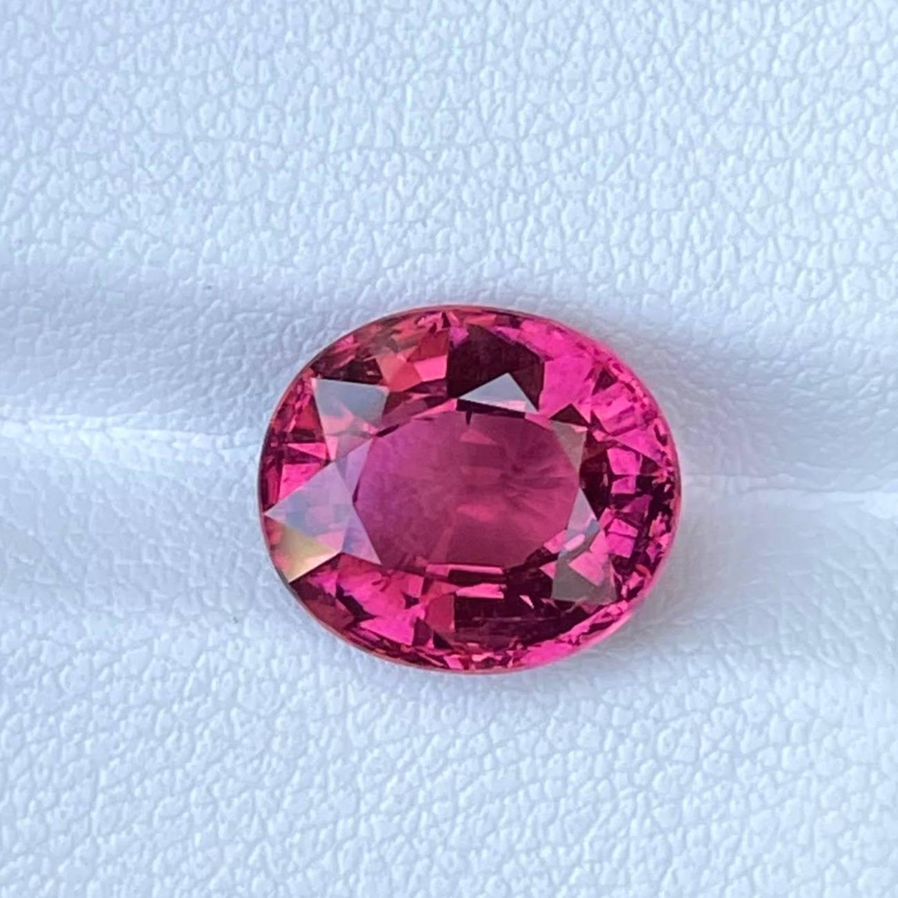 Women's or Men's Hot Pink Tourmaline Stone 4.80 carats Oval Cut Natural Gemstone from Nigeria For Sale