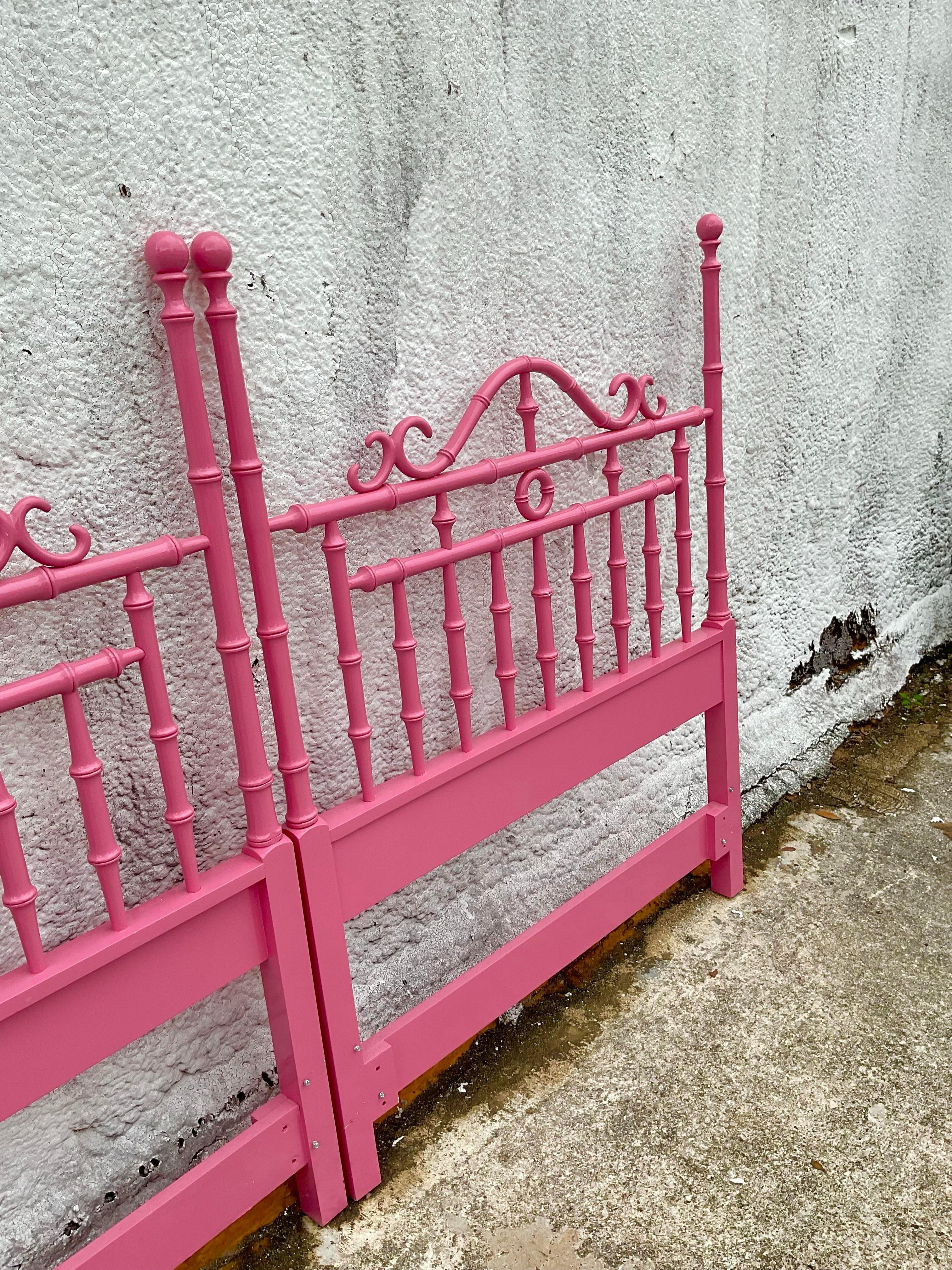 Hot Pink Twin Sized Headboards- a Pair In Good Condition For Sale In west palm beach, FL