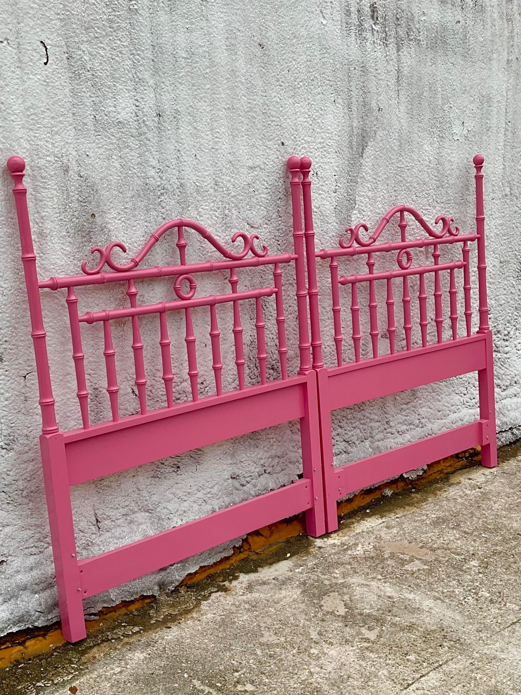 Wood Hot Pink Twin Sized Headboards- a Pair For Sale