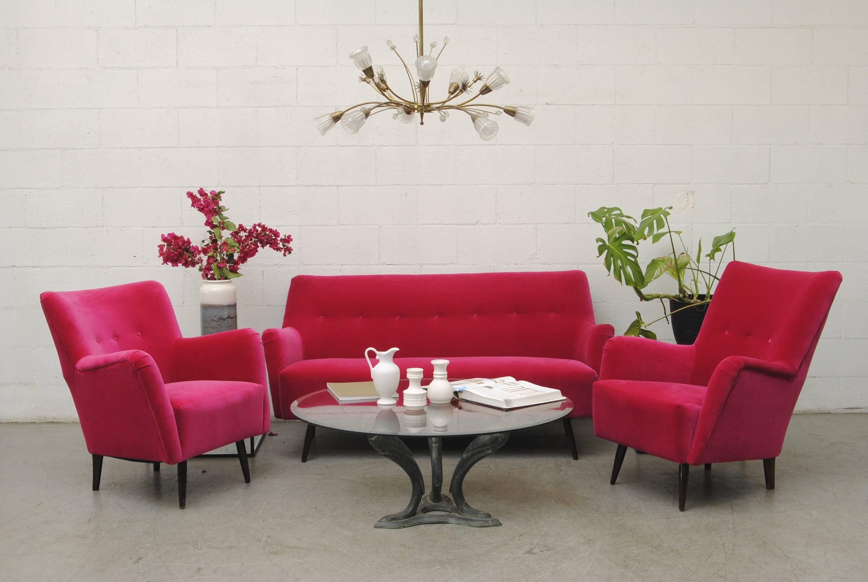 Hot Pink Velvet Theo Ruth Lounge Chair for Artifort 1