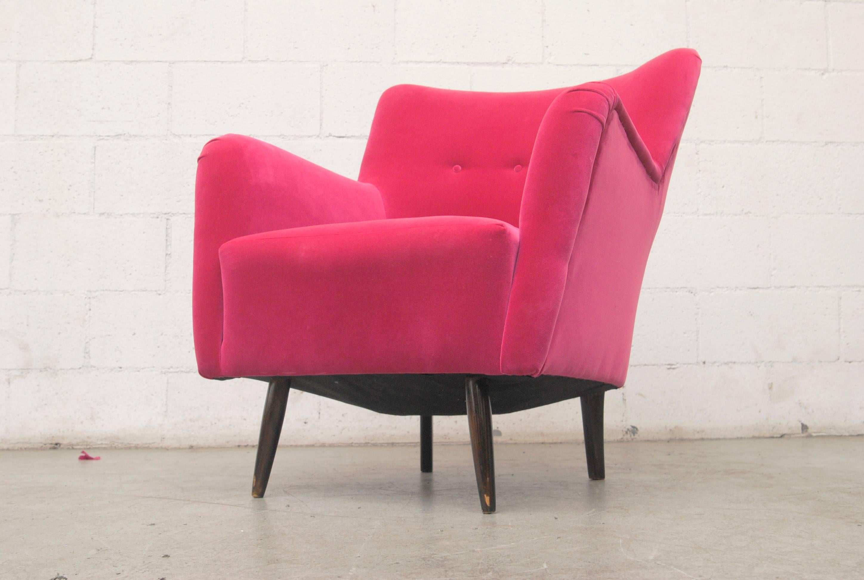 Dutch Hot Pink Velvet Theo Ruth Lounge Chair for Artifort