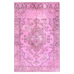 Hot Pink Vintage Overdyed Persian Tabriz Distressed Worn Wool Hand Knotted Rug