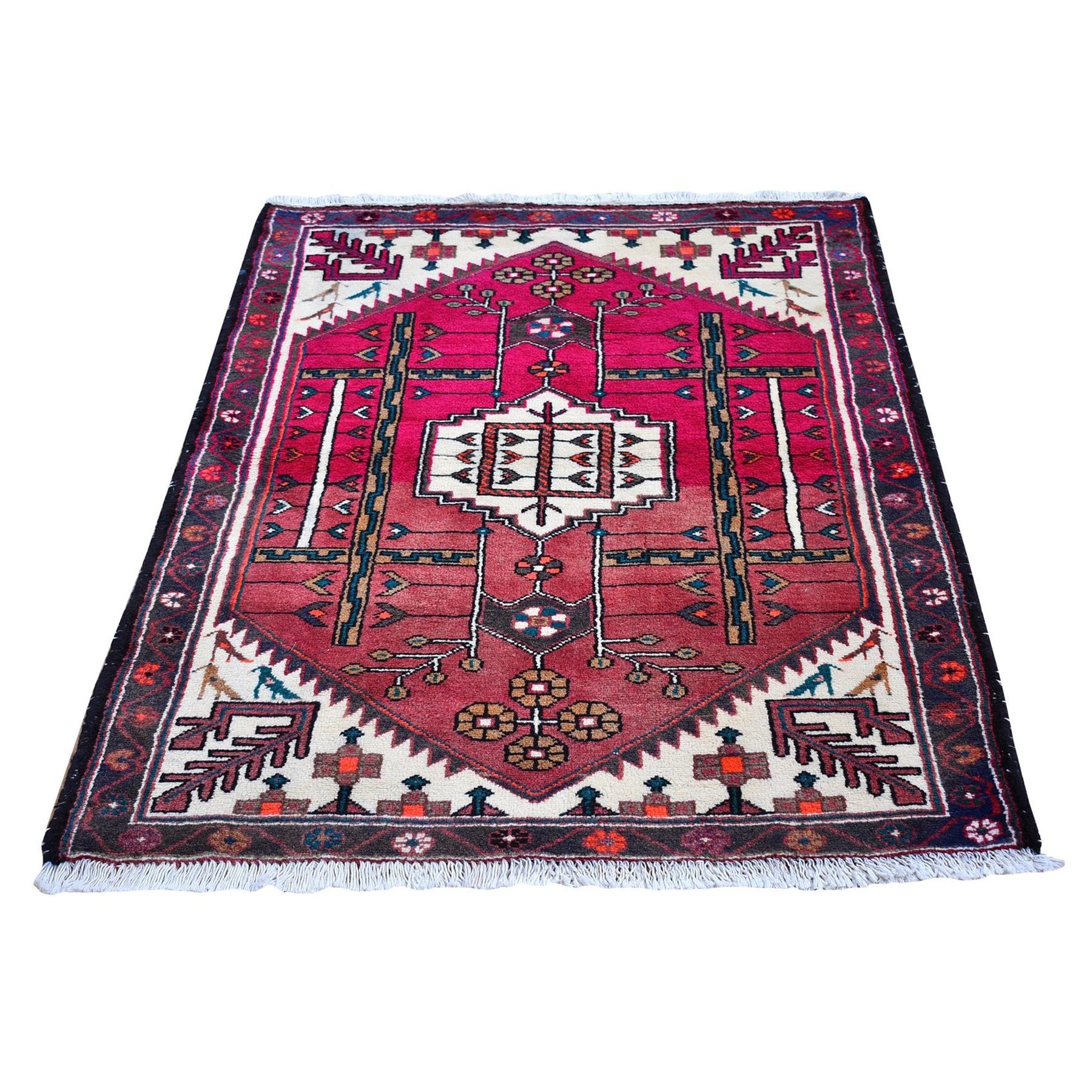 Hot Pink Vintage Persian Hadaman with Abrash Village Weave Wool Hand Knotted Rug For Sale