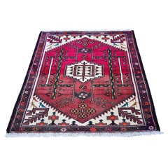 Handgeknüpfter persischer Hadaman-Teppich aus Wolle in Heißrosa mit Dorfgewebe in Abrash