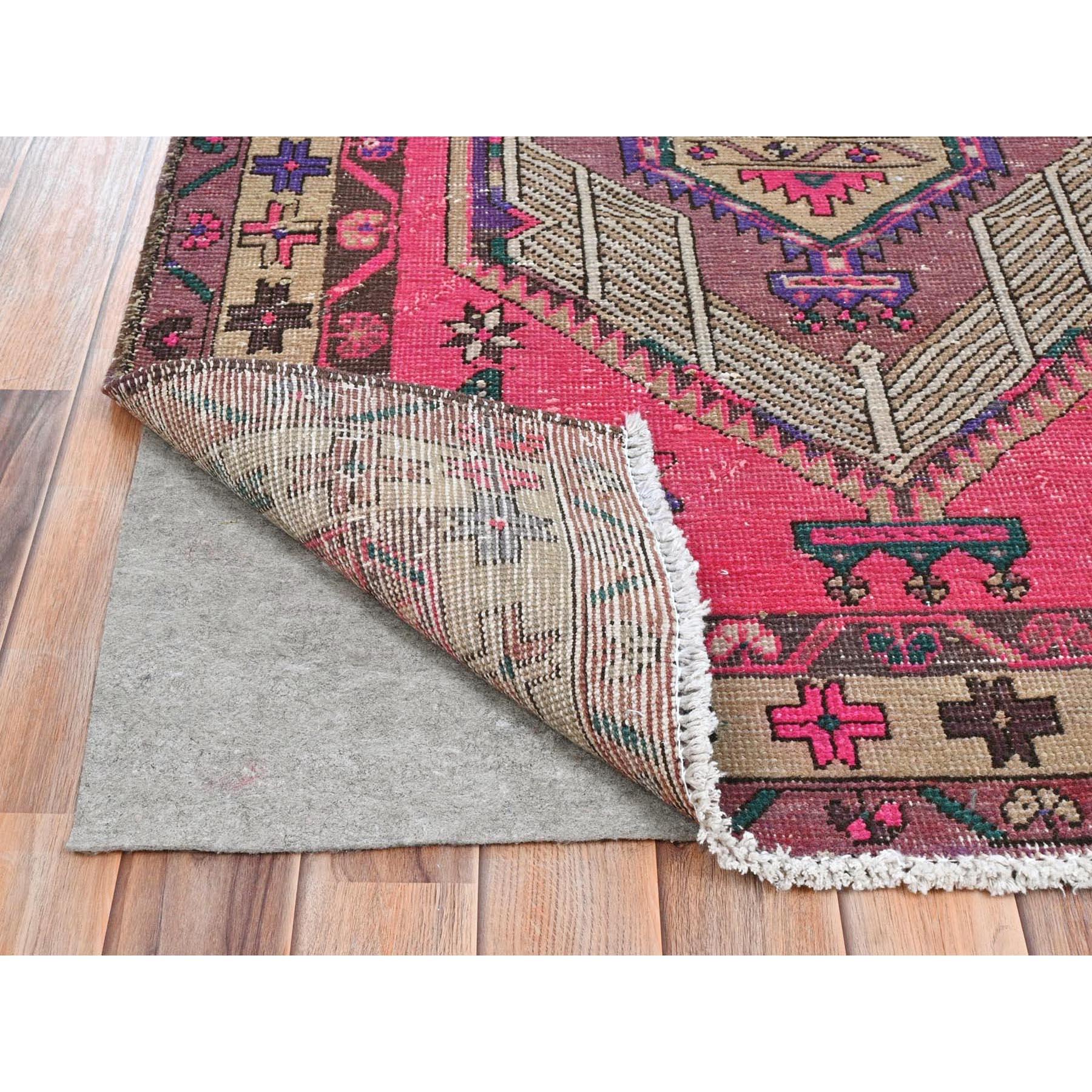 Medieval Hot Pink Vintage Persian Serab, Bohemian, Hand Knotted Worn Wool Runner Rug For Sale
