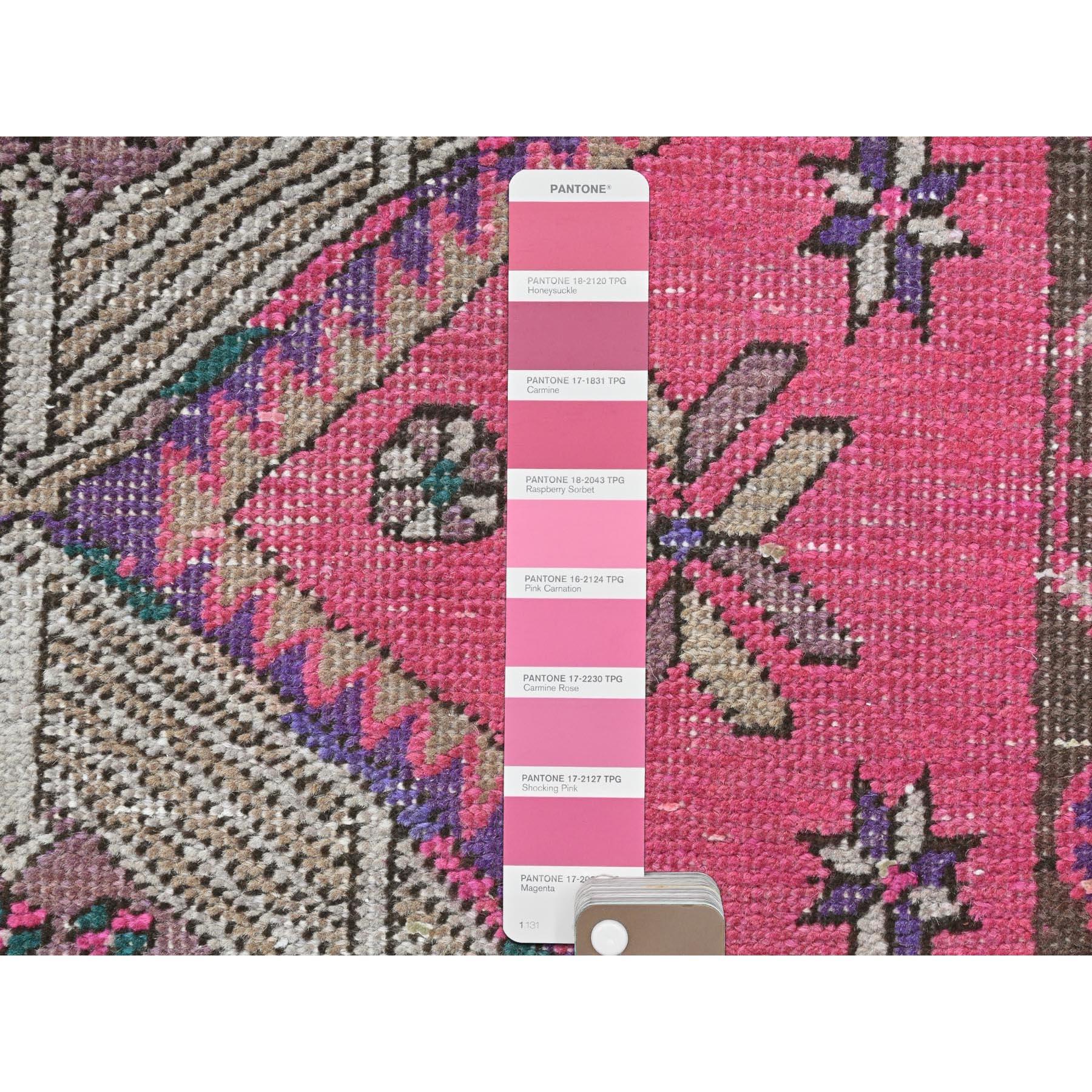 Hand-Knotted Hot Pink Vintage Persian Serab, Bohemian, Hand Knotted Worn Wool Runner Rug For Sale
