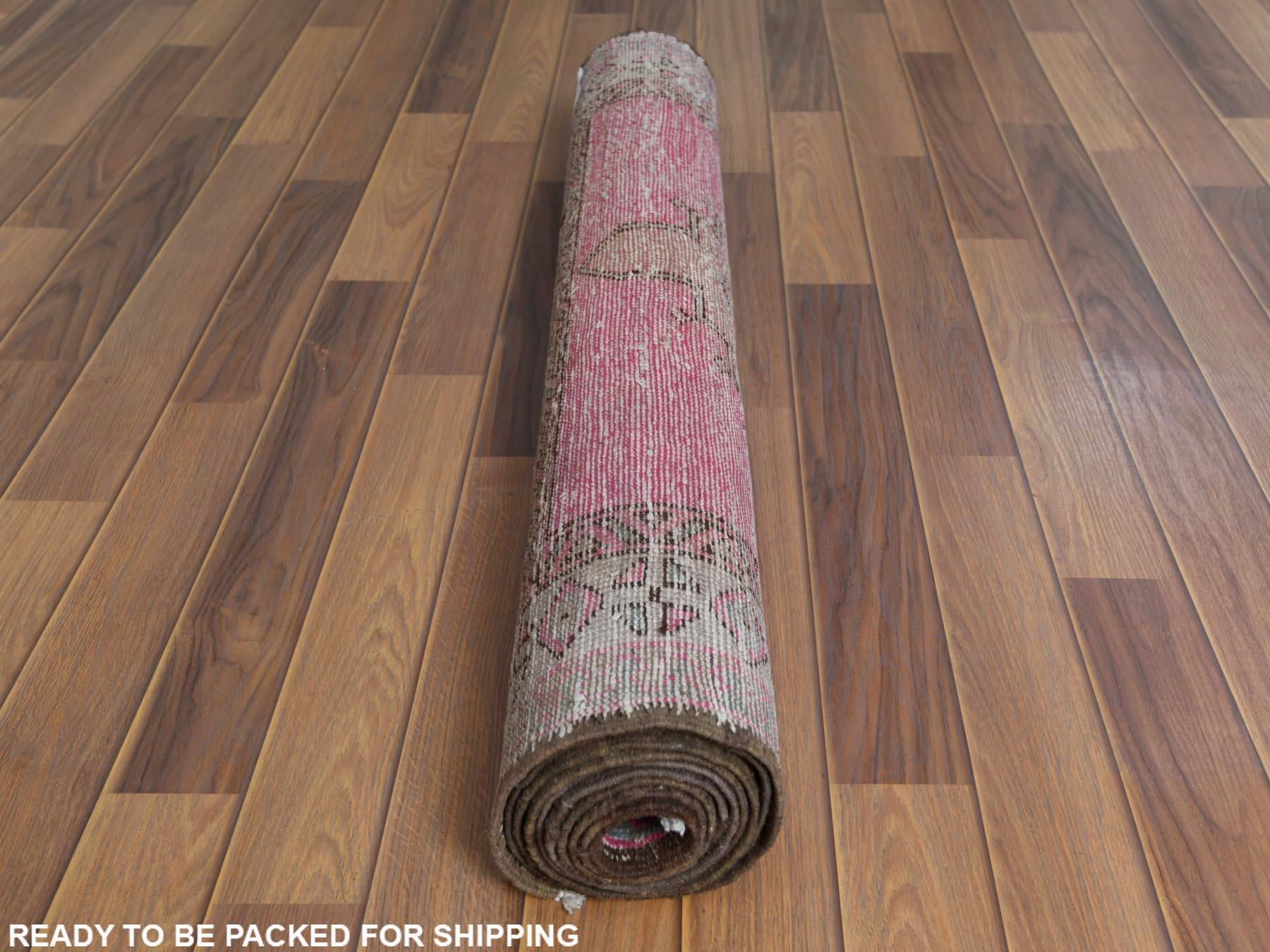 Mid-20th Century Hot Pink Vintage Persian Tabriz Cropped Thin Pile Hand Knotted Natural Wool Rug