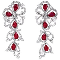 Hot Red Ruby and Diamond Dangling Cocktail Earring